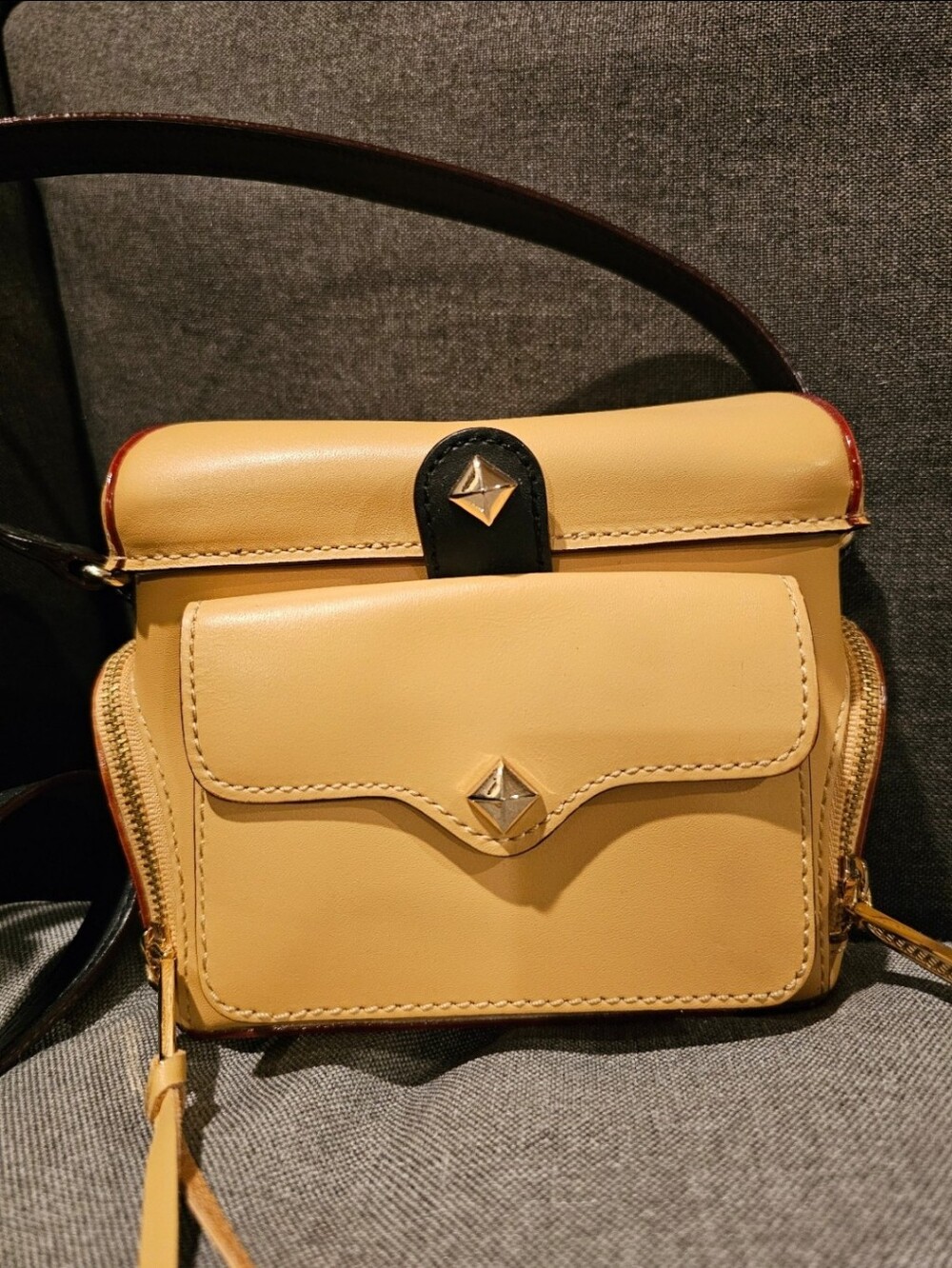 Yellow Leather Crossbody Bag with Front Pocket